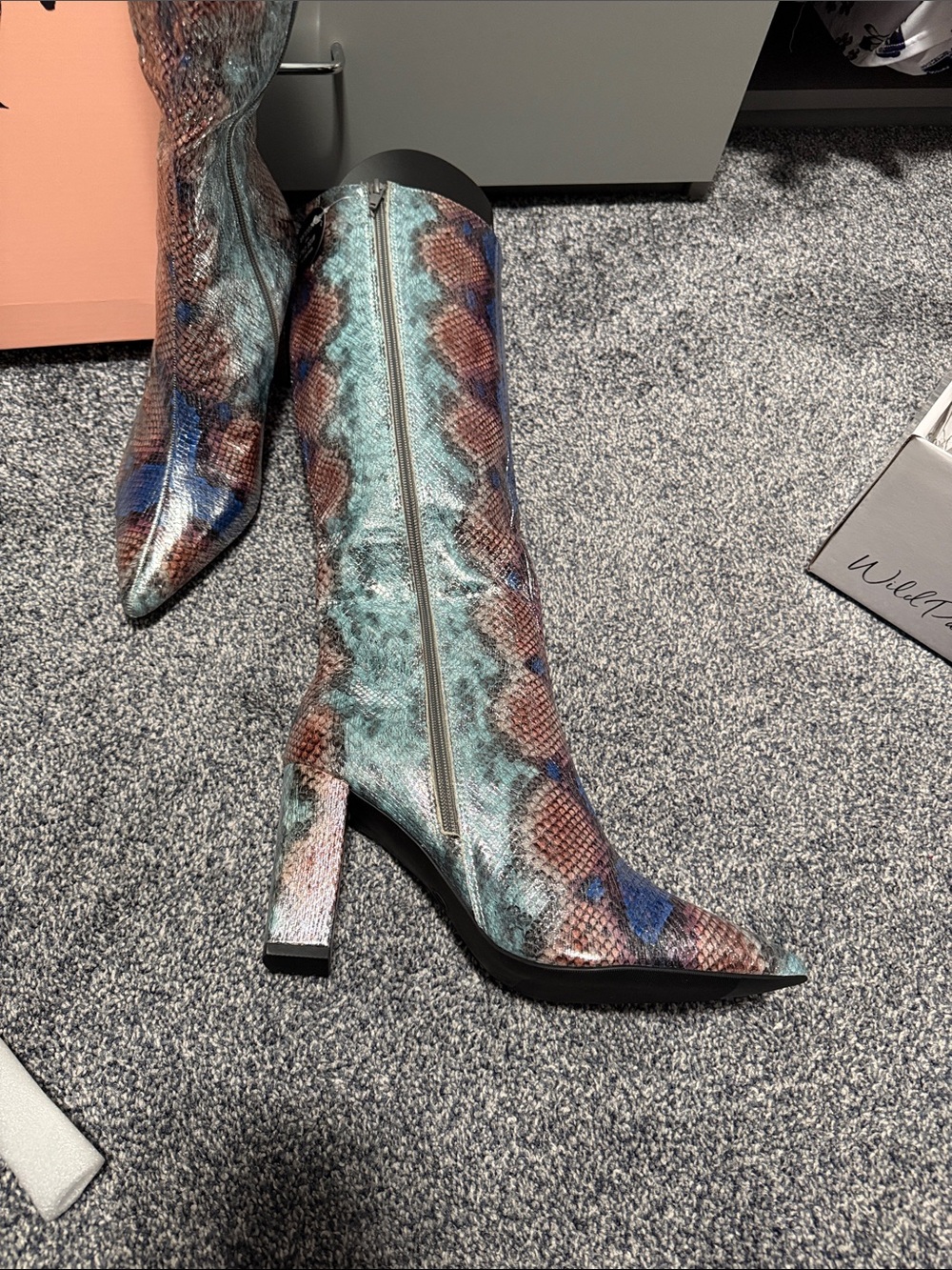 Wild Pair Multicolor Snake-Print Over-the-Knee Boot in Blue, Teal & Brown - Picture 5 of 7